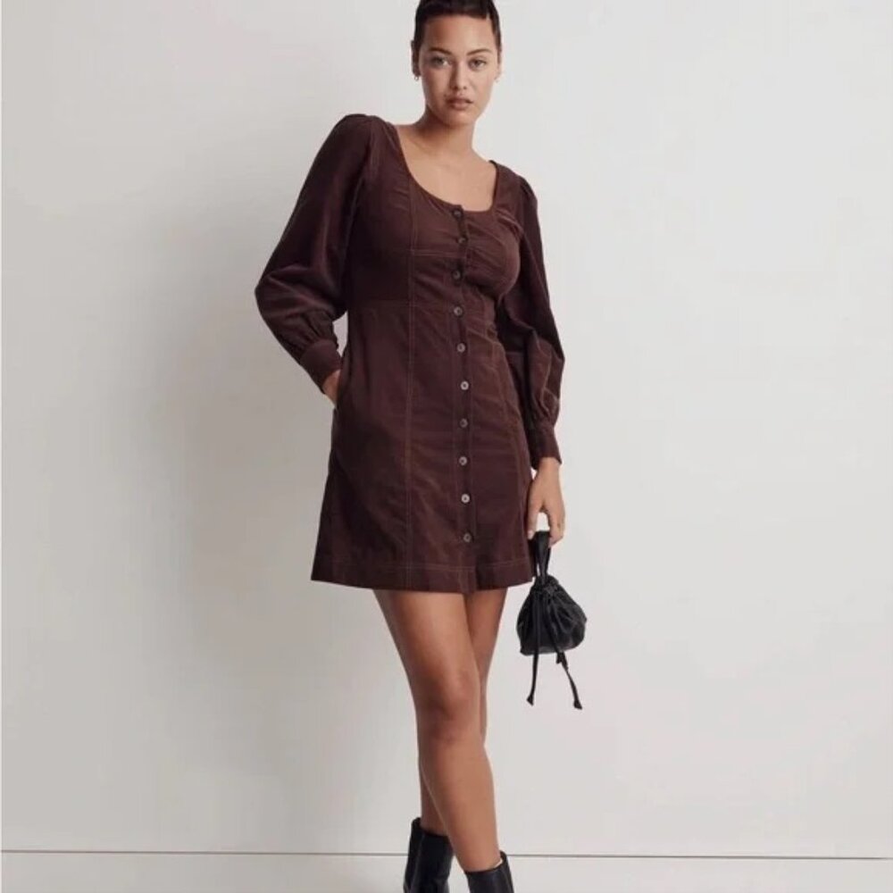 Madewell Corduroy Seamed Long-Sleeve Mini Dress Size 8